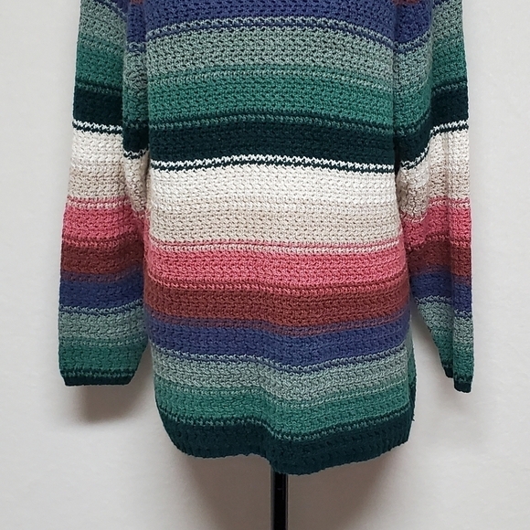 VINTAGE 80s Pastel Stripe Chunky Knit Mock Neck Cropped Sweater Paris Sport Club - Picture 7 of 14